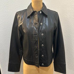 Banana Republic Black Leather Button-Front Jacket